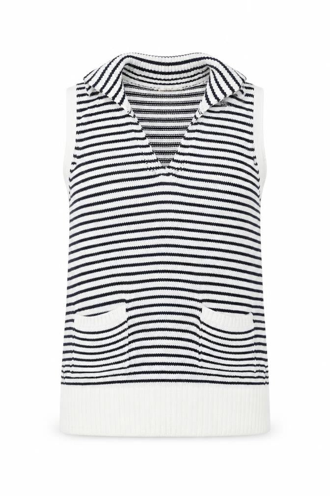 White Stuff Women's Blue Striped Sleeveless Knit Vest Jumper UK 8