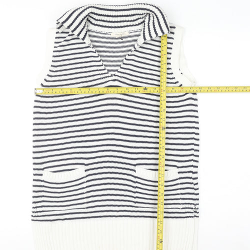 White Stuff Women's Blue Striped Sleeveless Knit Vest Jumper UK 8