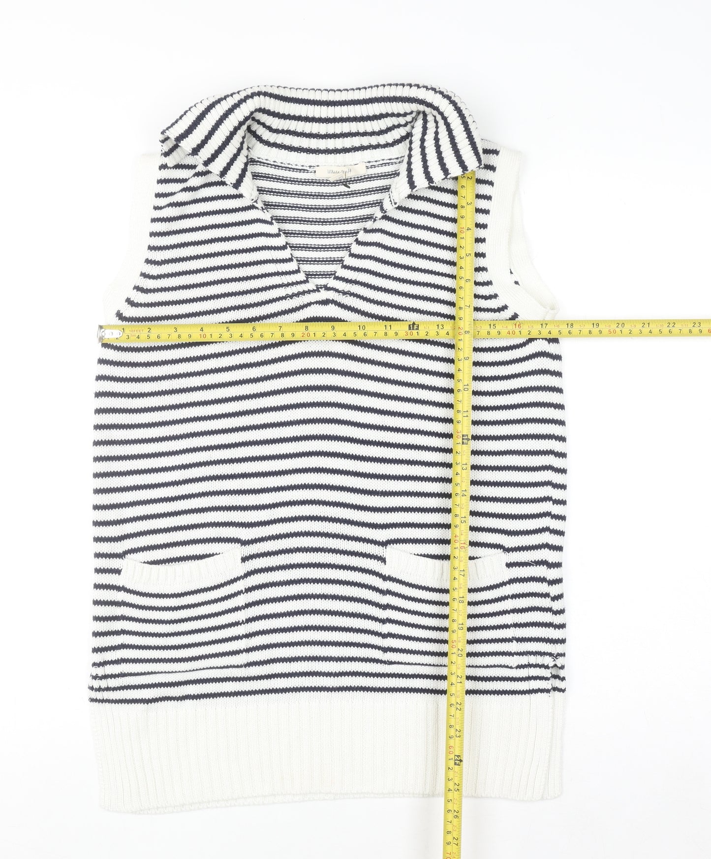 White Stuff Women's Blue Striped Sleeveless Knit Vest Jumper UK 8