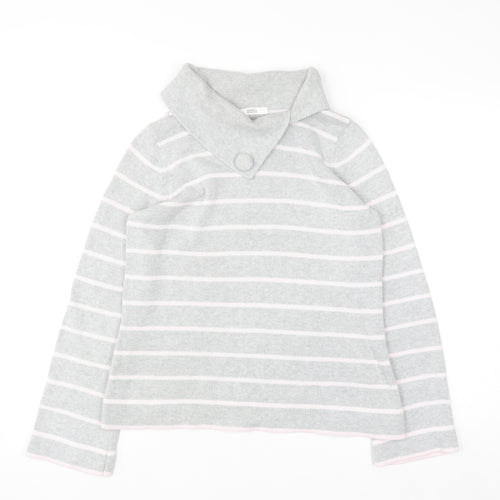 Marks and Spencer Women Grey Striped Collared Cotton Jumper Size 12