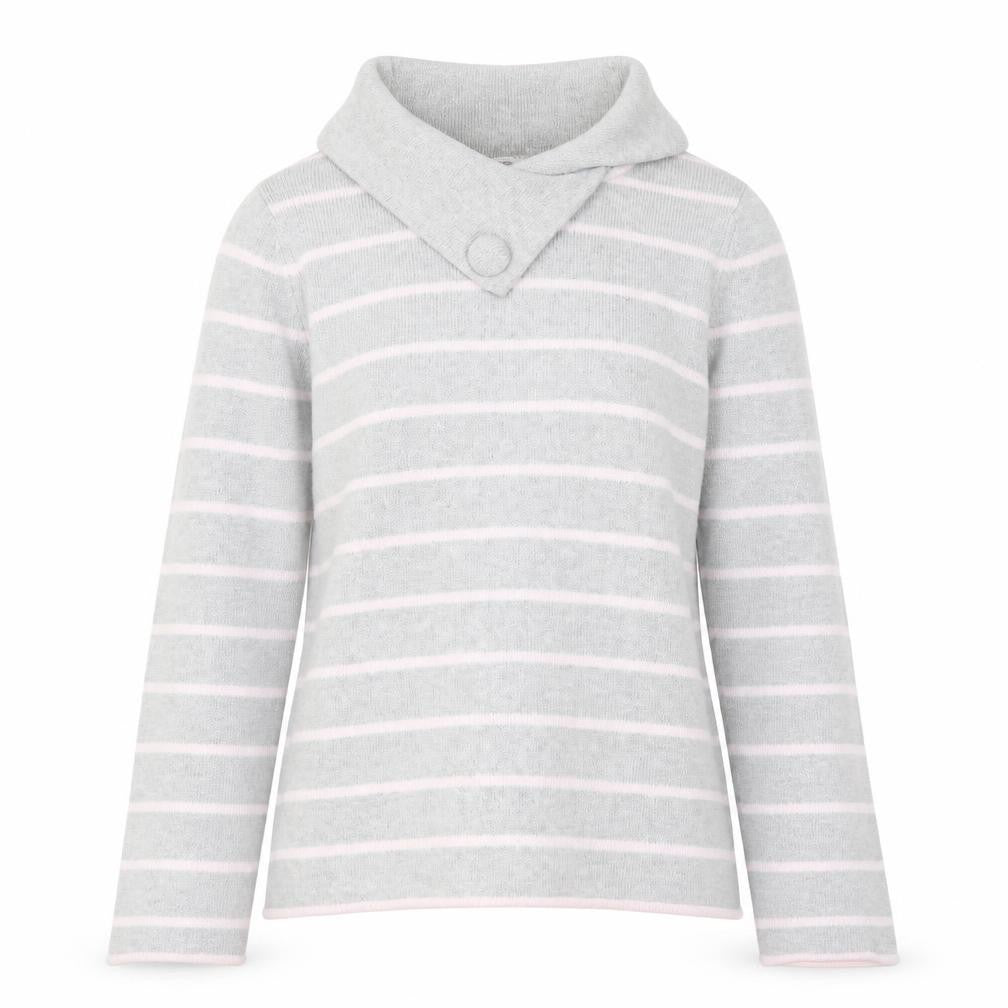 Front view of Marks & Spencer Women Grey Striped Collared Cotton Jumper, size 12