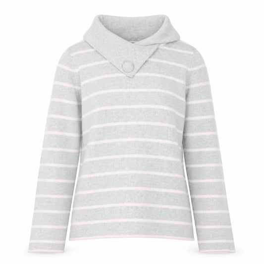 Front view of Marks & Spencer Women Grey Striped Collared Cotton Jumper, size 12