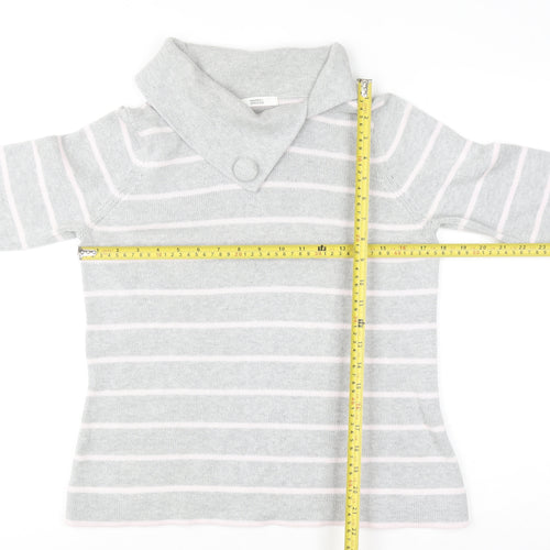 Marks and Spencer Women Grey Striped Collared Cotton Jumper Size 12
