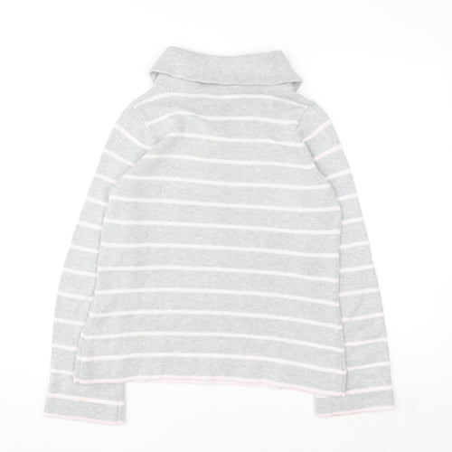 Marks and Spencer Women Grey Striped Collared Cotton Jumper Size 12