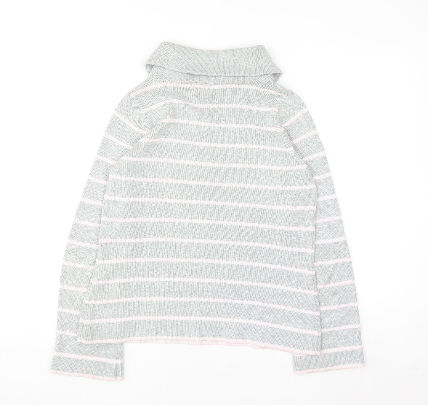 Marks and Spencer Women Grey Striped Collared Cotton Jumper Size 12