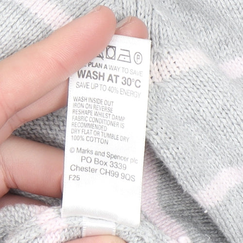 Marks and Spencer Women Grey Striped Collared Cotton Jumper Size 12
