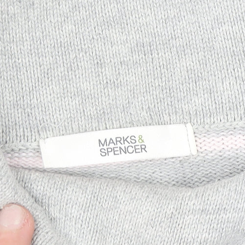 Marks and Spencer Women Grey Striped Collared Cotton Jumper Size 12