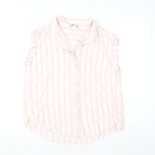 JACHS Girlfriend Women's Pink Striped Sleeveless Collared Blouse L