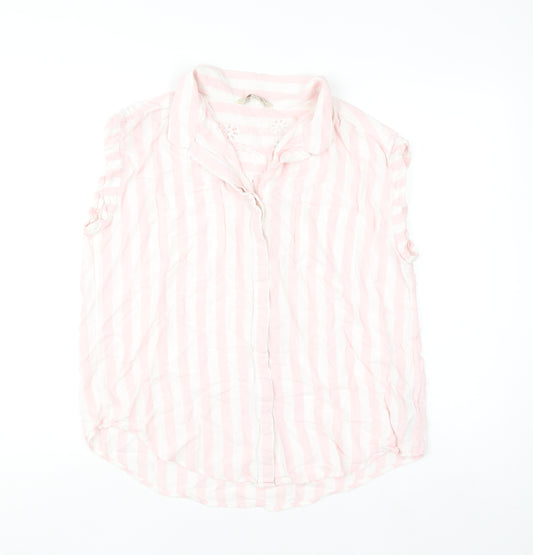 JACHS Girlfriend Women's Pink Striped Sleeveless Collared Blouse L