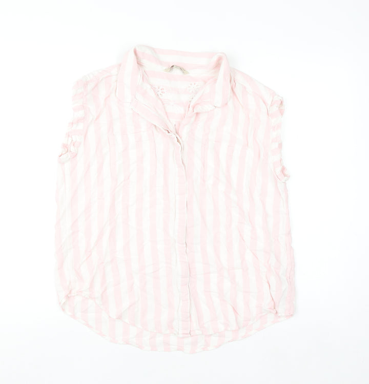 JACHS Girlfriend Women's Pink Striped Sleeveless Collared Blouse L