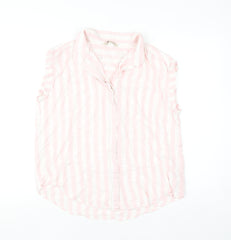 JACHS Girlfriend Women's Pink Striped Sleeveless Collared Blouse L