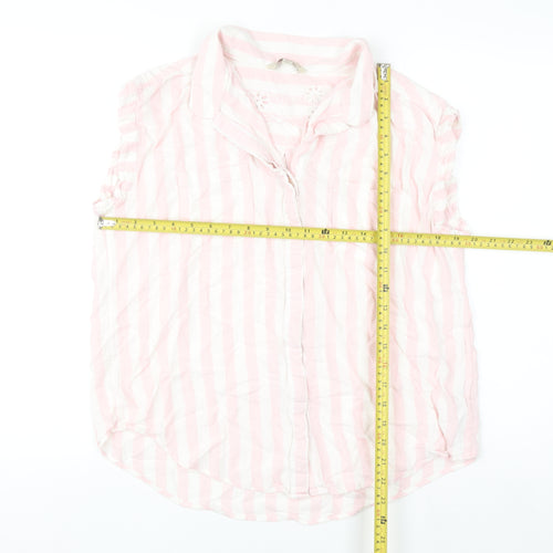 JACHS Girlfriend Women's Pink Striped Sleeveless Collared Blouse L