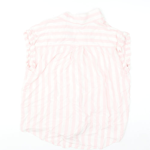 JACHS Girlfriend Women's Pink Striped Sleeveless Collared Blouse L