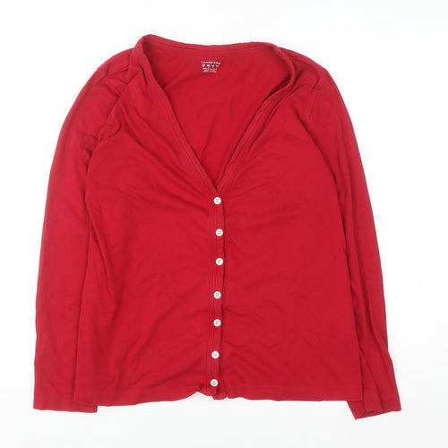 Lands' End Women's Red Button-Up Long Sleeve Cotton Top Size M