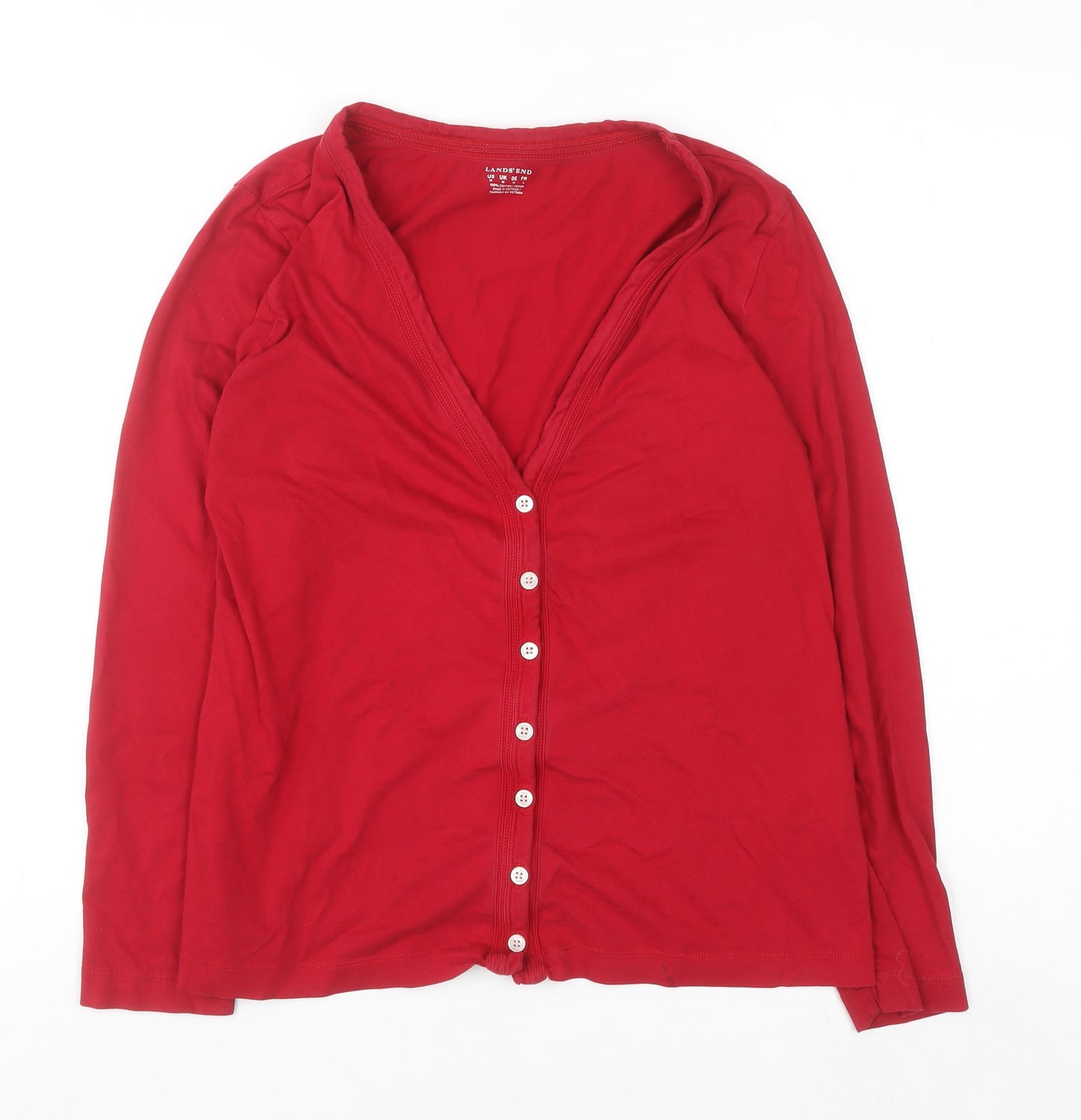 Lands' End Women's Red Button-Up Long Sleeve Cotton Top Size M