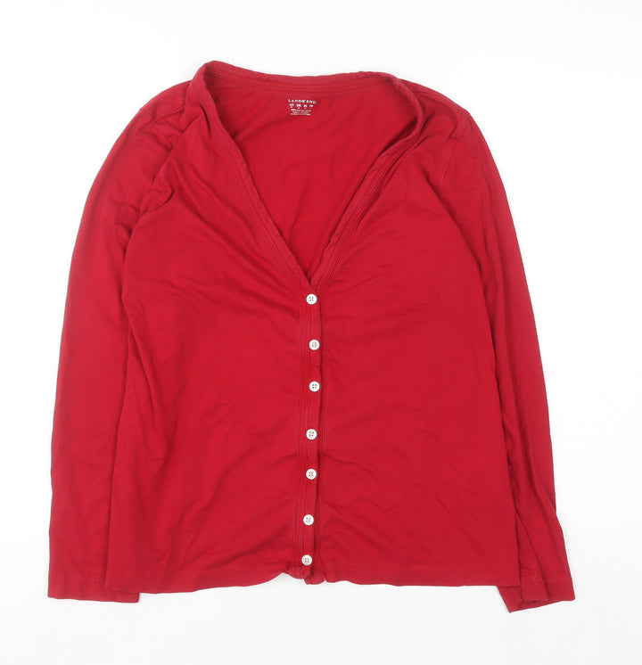 Lands' End Women's Red Button-Up Long Sleeve Cotton Top Size M