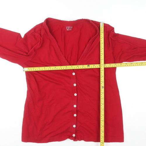 Lands' End Women's Red Button-Up Long Sleeve Cotton Top Size M