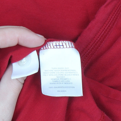 Lands' End Women's Red Button-Up Long Sleeve Cotton Top Size M