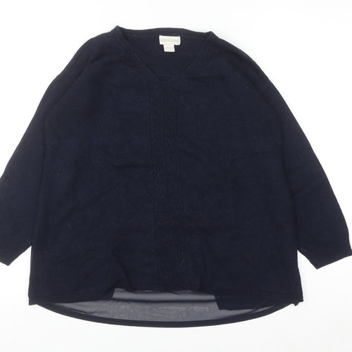 Monsoon Women Blue Wool Blend Tunic V-Neck Long Sleeve Blouse UK 10