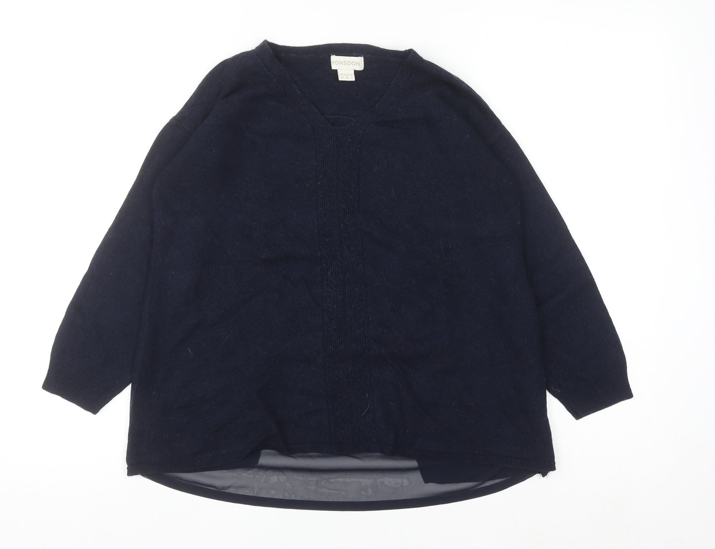 Monsoon Women Blue Wool Blend Tunic V-Neck Long Sleeve Blouse UK 10