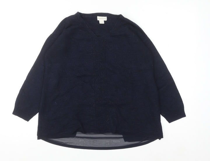 Monsoon Women Blue Wool Blend Tunic V-Neck Long Sleeve Blouse UK 10