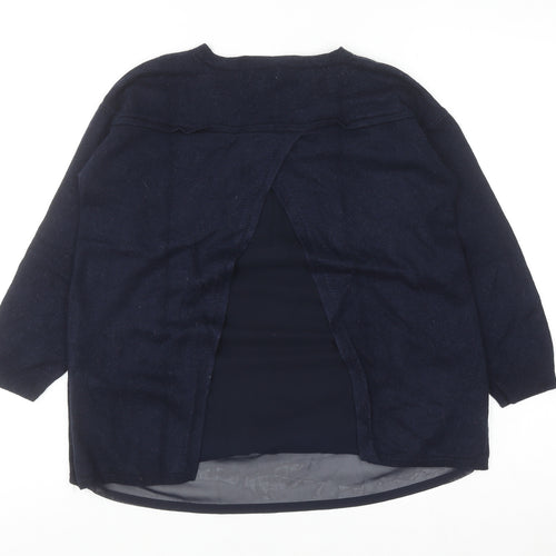 Monsoon Women Blue Wool Blend Tunic V-Neck Long Sleeve Blouse UK 10