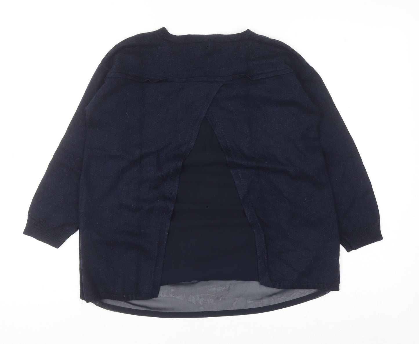 Monsoon Women Blue Wool Blend Tunic V-Neck Long Sleeve Blouse UK 10