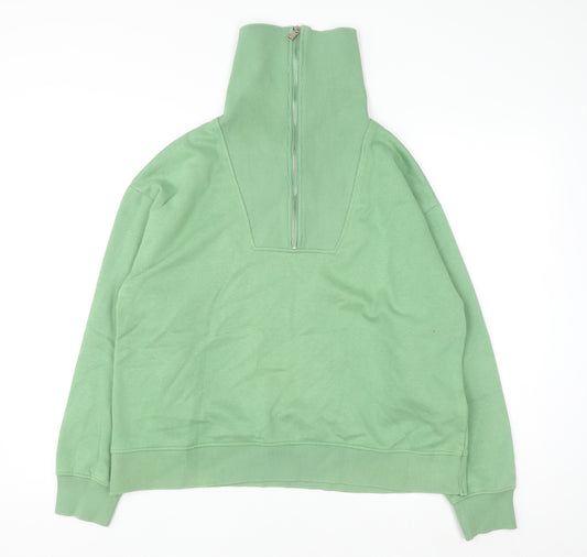 Marks and Spencer Women's Green 1/2 Zip High Neck Cotton Sweatshirt Size 14