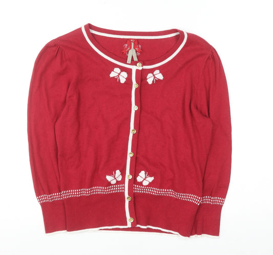Next Women Red Petite Cardigan Size 12 Cotton Wool Knit