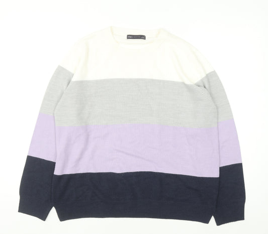 Marks and Spencer Women Multicoloured Crew Neck Striped Jumper Size 16