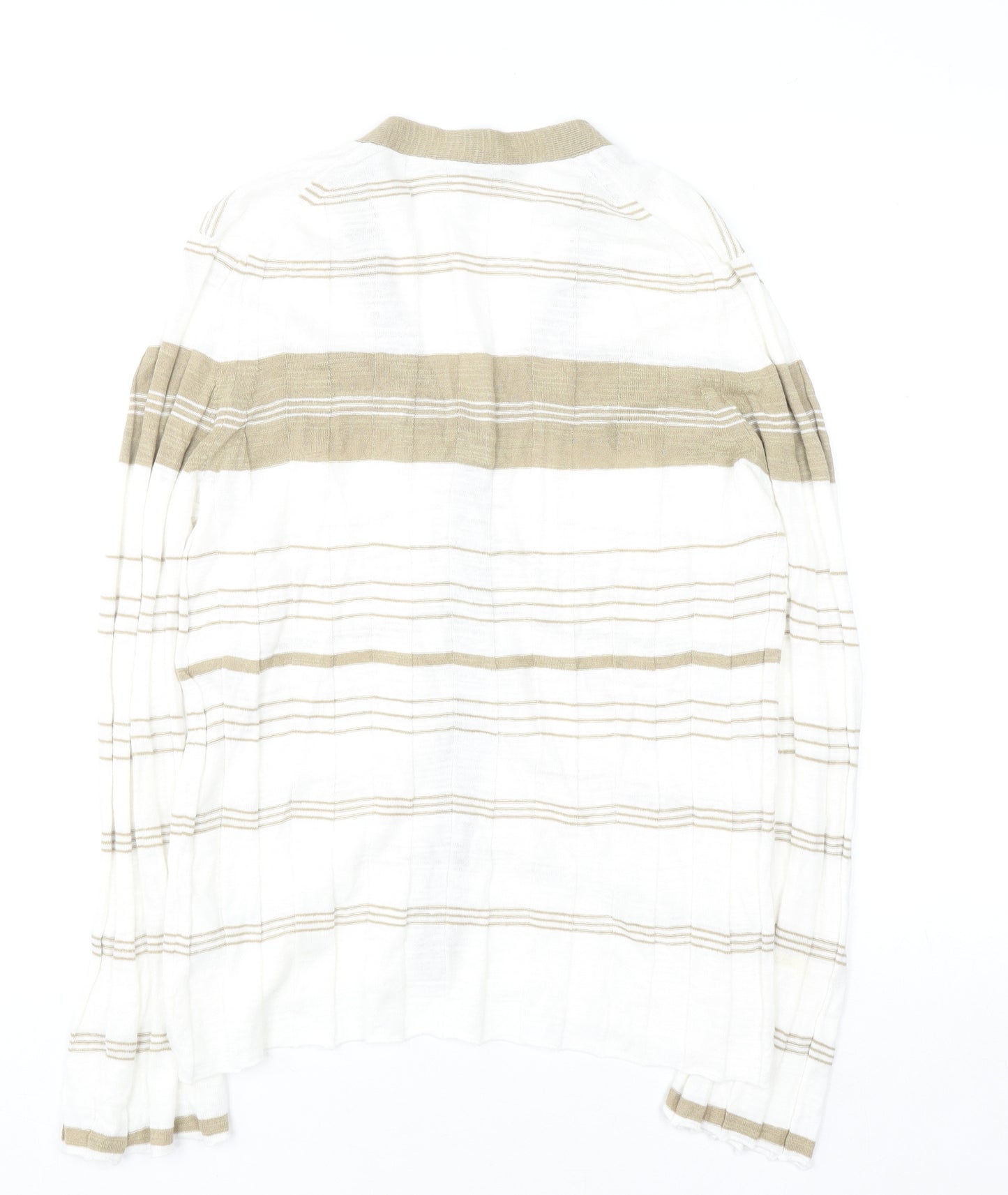 Jigsaw Women Beige Striped Linen Cotton V-Neck Button Cardigan M