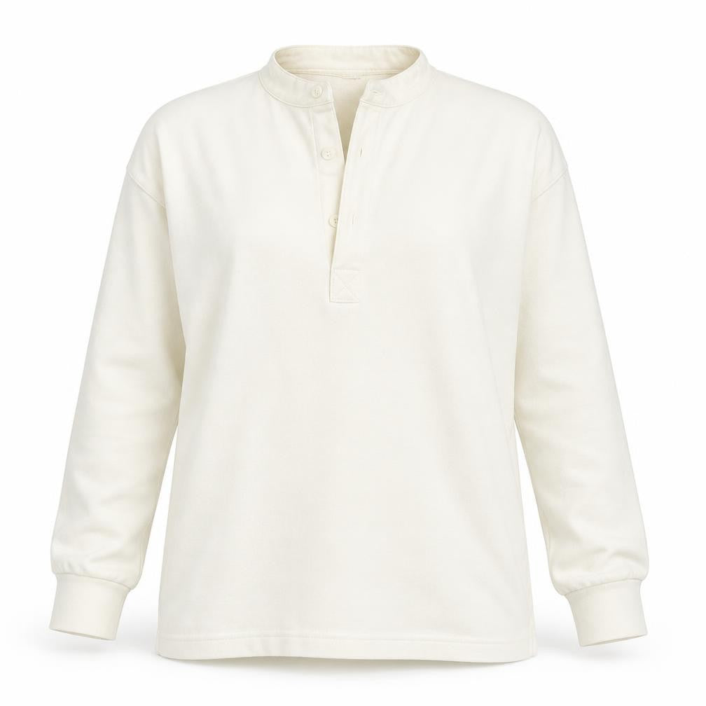 Front view of Purely Equestrian Women's Ivory Henley Pullover Sweatshirt S
