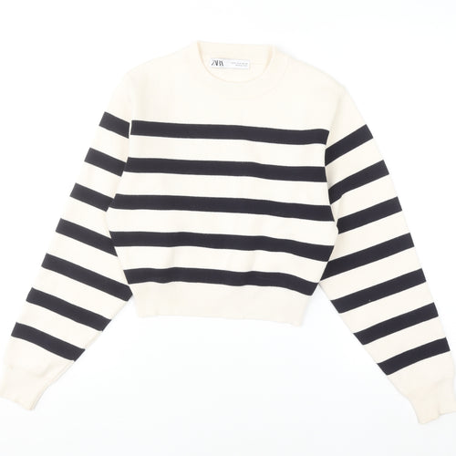 ZARA Women’s Black White Striped Crew Neck Knit Jumper Size S