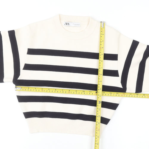 ZARA Women’s Black White Striped Crew Neck Knit Jumper Size S