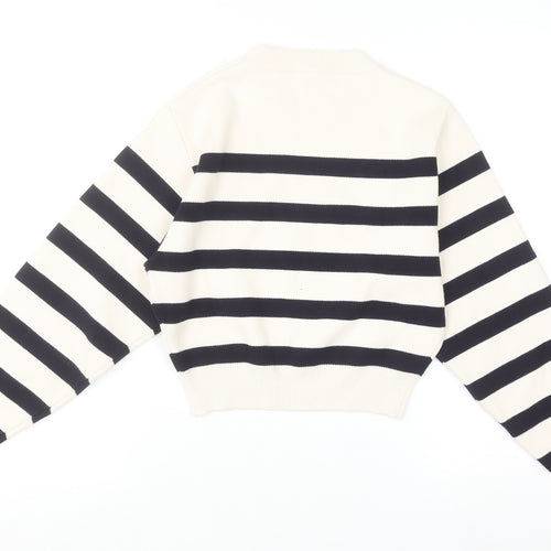 ZARA Women’s Black White Striped Crew Neck Knit Jumper Size S