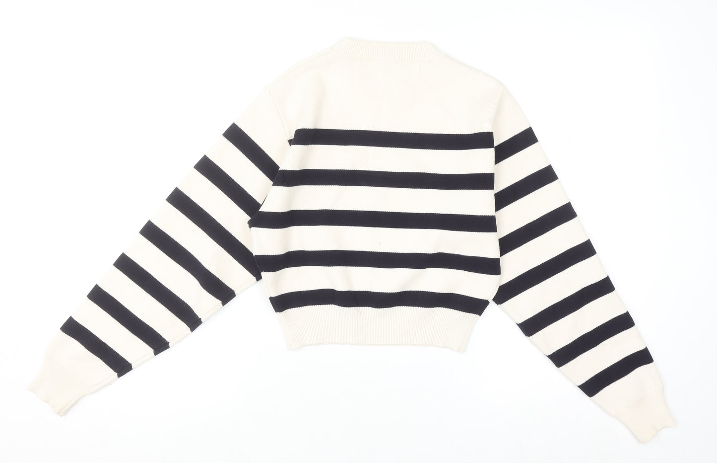 ZARA Women’s Black White Striped Crew Neck Knit Jumper Size S