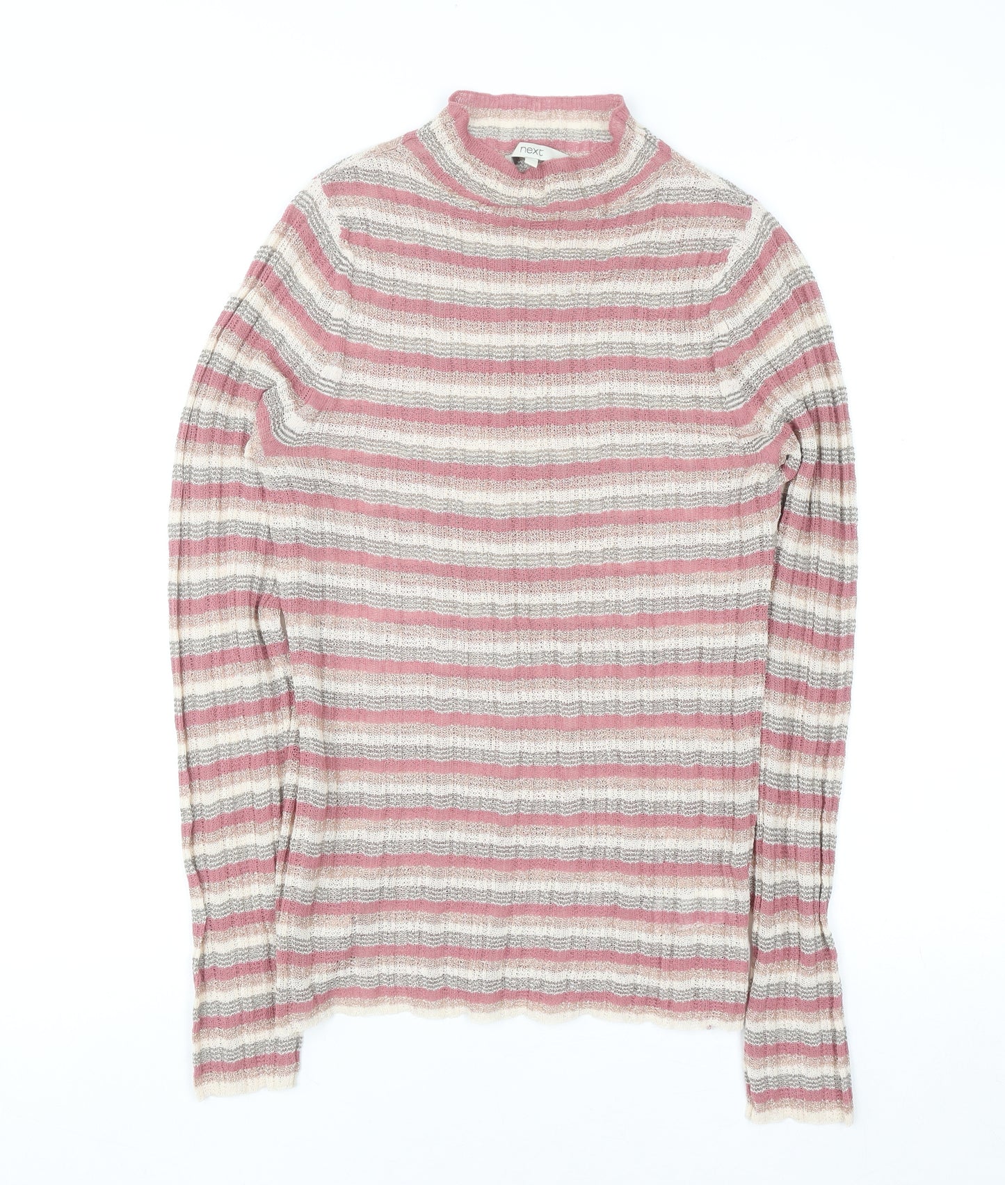 Next Women’s Pink Striped Mock Neck Knit Top Size 10 Long Sleeve