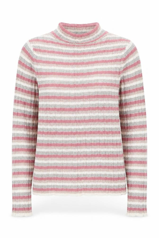Next Women’s Pink Striped Mock Neck Knit Top Size 10 Long Sleeve