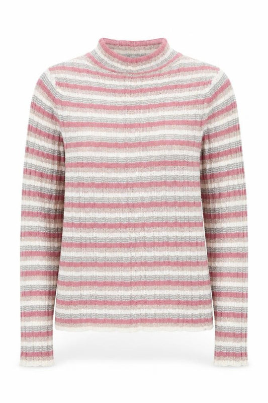 Front view of Next Women’s Pink Striped Mock Neck Knit Top, size UK 10, Long Sleeve