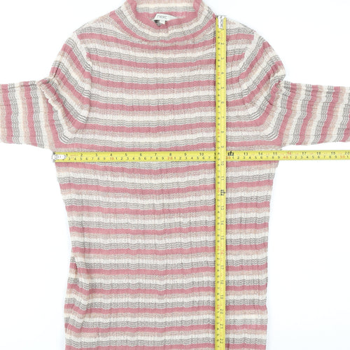Next Women’s Pink Striped Mock Neck Knit Top Size 10 Long Sleeve