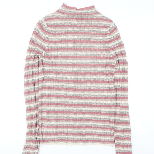 Next Women’s Pink Striped Mock Neck Knit Top Size 10 Long Sleeve