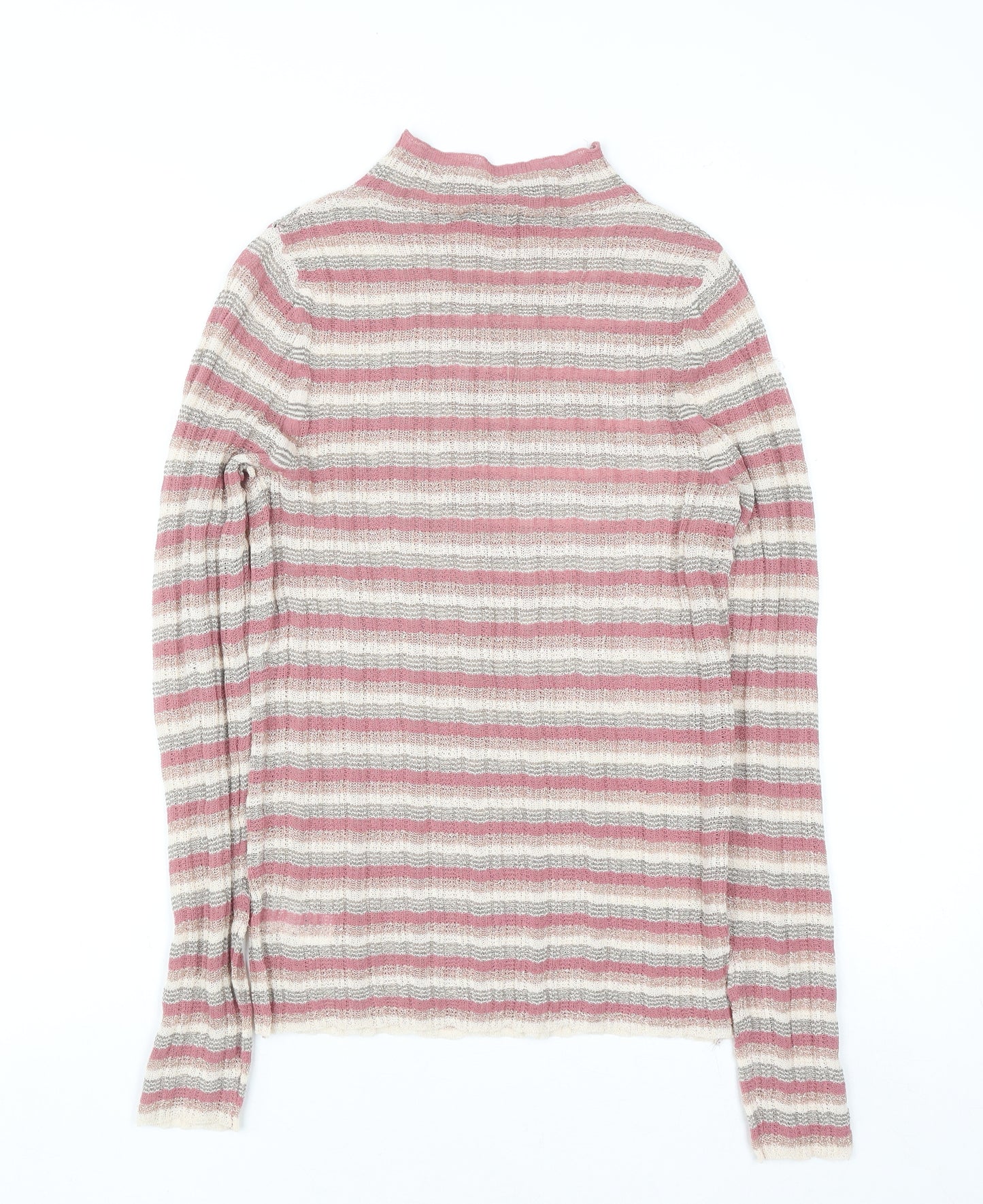 Next Women’s Pink Striped Mock Neck Knit Top Size 10 Long Sleeve