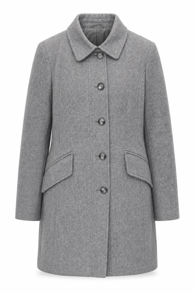 Front view of United Colors of Benetton Women Grey Wool Blend Long Coat UK 12 Classic Buttoned Overcoat
