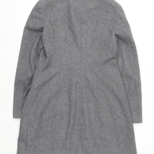 Benetton Women Grey Wool Blend Long Coat UK 12 Classic Buttoned Overcoat