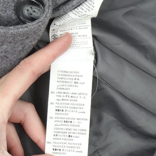 Benetton Women Grey Wool Blend Long Coat UK 12 Classic Buttoned Overcoat