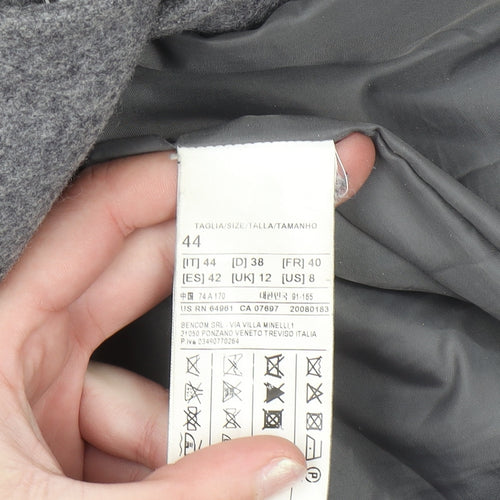 Benetton Women Grey Wool Blend Long Coat UK 12 Classic Buttoned Overcoat