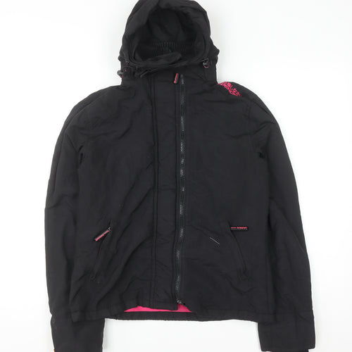 Superdry Women Black Hooded Puffer Jacket M Water Resistant
