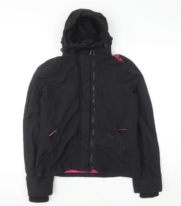 Superdry Women Black Hooded Puffer Jacket M Water Resistant