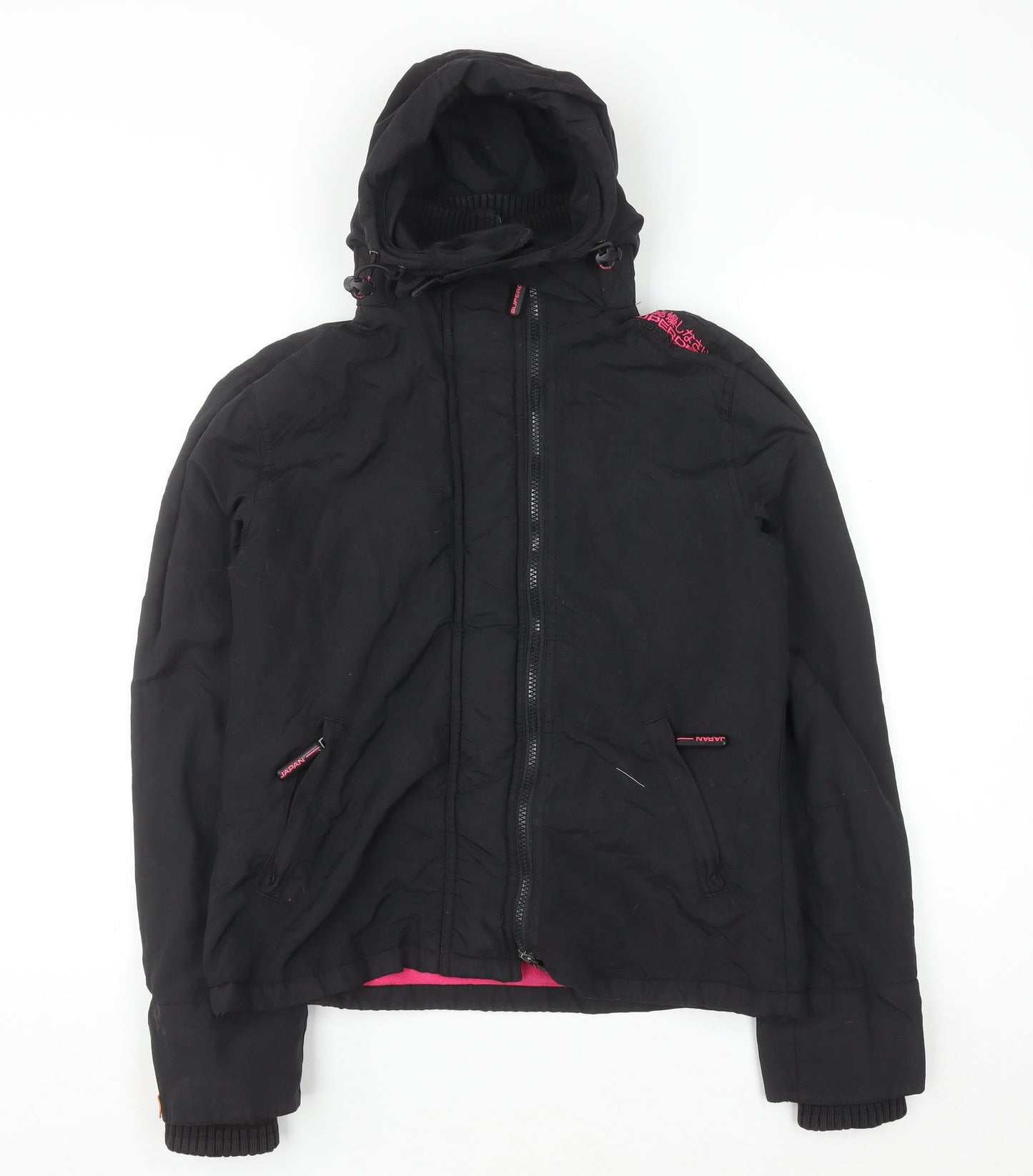 Superdry Women Black Hooded Puffer Jacket M Water Resistant