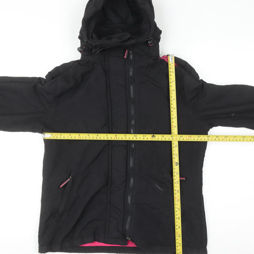 Superdry Women Black Hooded Puffer Jacket M Water Resistant